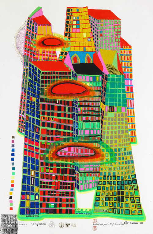 Hundertwasser - Good Morning City - Bleeding Town - series R - 1969 color screenprint